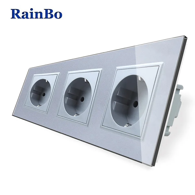 RainBo производитель настенная розетка стандарта ЕС стекло Панель AC 110 ~ 250V 16A 222*80 мм