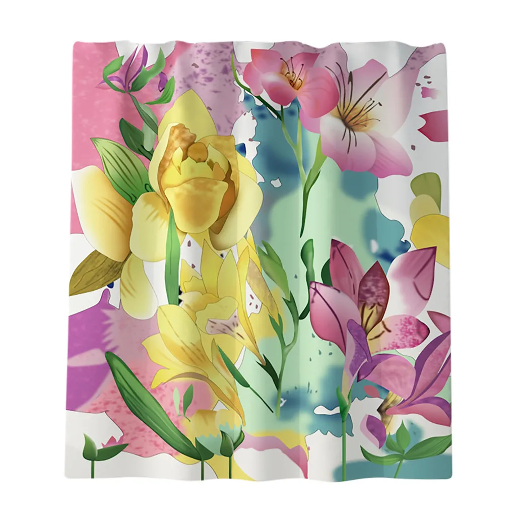 Цветы занавески для душа напольный коврик из четырех частей набор ковриков для ванной Бытовые аксессуары для ванной комнаты домашний душ душавая занавеска - Цвет: 1PC