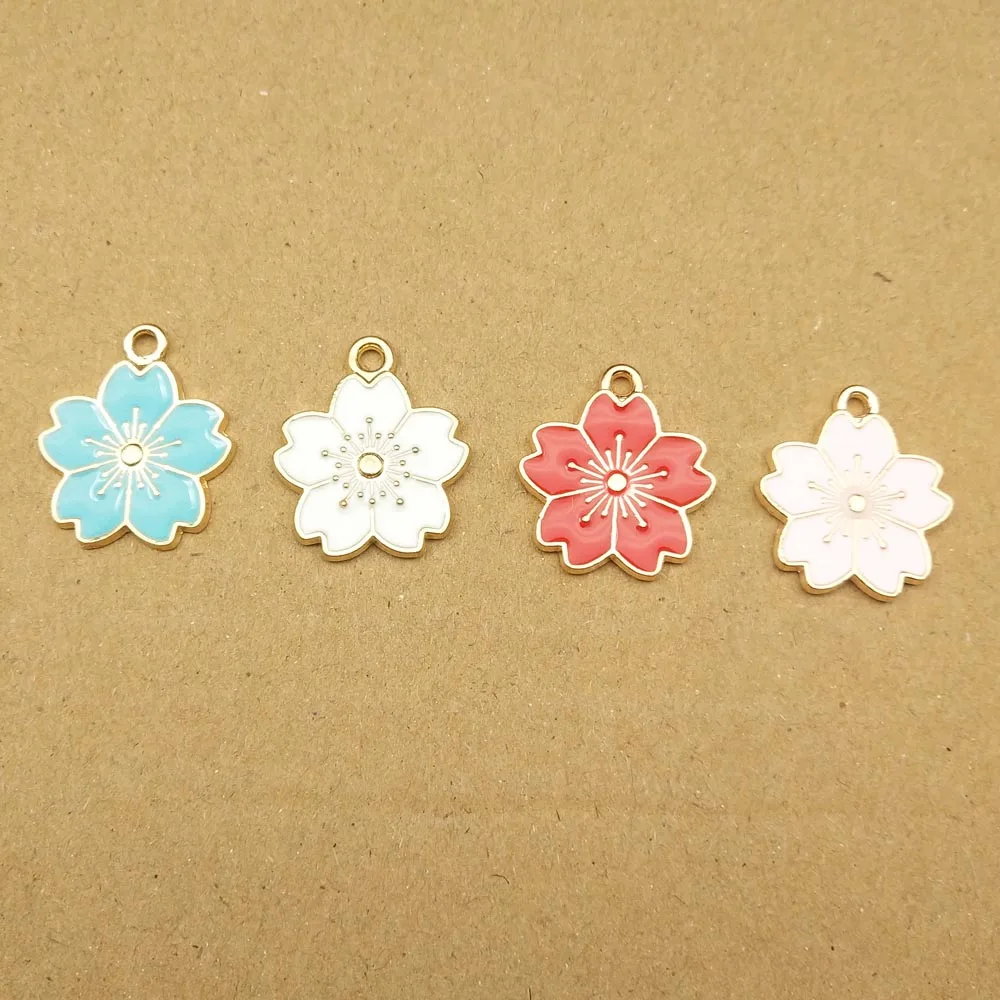 Enamel charms Pendants Sakura Flower for jewellery making pack of 8