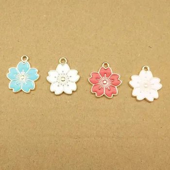 

10pcs 17x20mm enamel sakura flower charms for jewelry making earring pendant bracelet and necklace charm