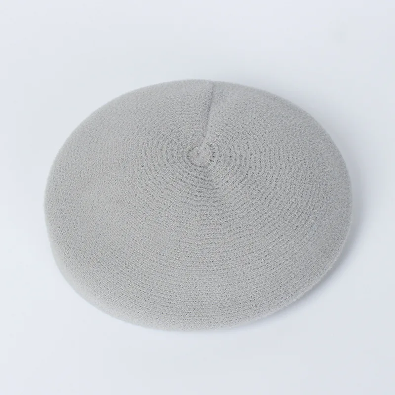Berets Double-faced Woolen Goods Knit Beret Warm wool Women Autumn Winter Solid Color Versatile Painter Cap Wild - Цвет: Gray