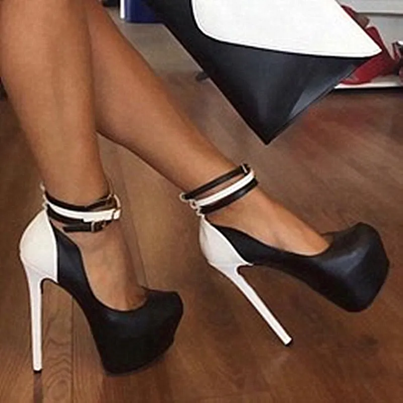 Женские туфли-лодочки на высоком каблуке; очень высокий каблук 16 см; цвет черный, белый; модные пикантные Туфли на каблуке; большие туфли