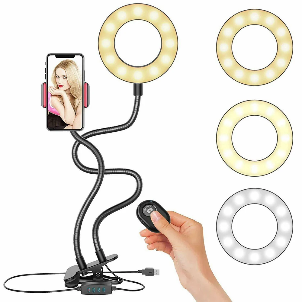 

2 IN 1 Lazy Phone Holder 3 Modes LED Fill Light Long Arms Desktop Bed stand Adjustable Aluminum alloy Mount live video streaming