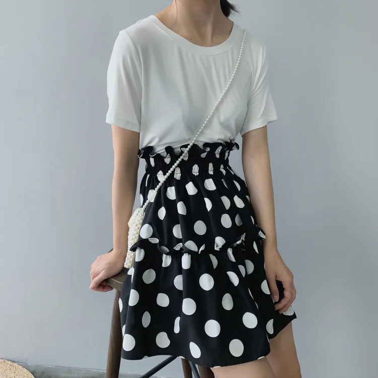 New Summer Flounces High Waist Wave Point Women's Skirt Flower Corn Ruffles A-Line Dot Mini Chiffon Skirt Female