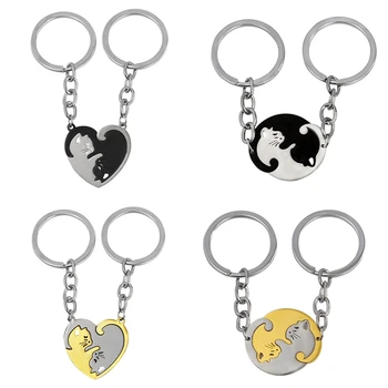 

fashion splice hug Cat Couple pendant Necklace Stainless Steel love heart Round Unisex best friends Yin Yang necklace jewelry