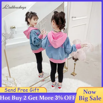 

2019 Girls Denim Jacket 2019 Youth Spring Korean Casual Jacket Hooded Denim Cardigan Jacket Girls Zipper Coat Coat 3-14 Years