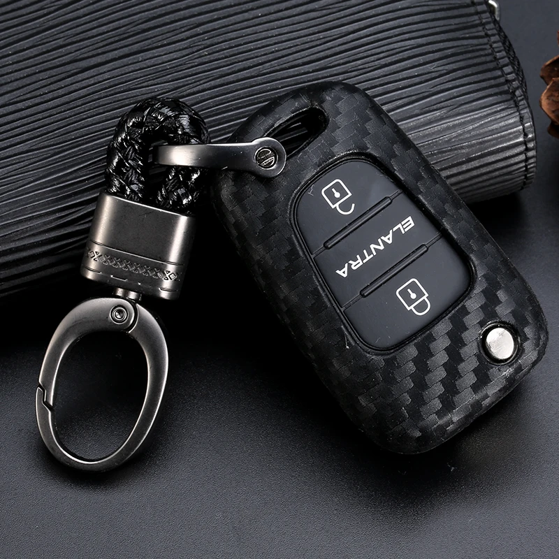 

For HYUNDAI I30 IX35 For Kia K2 K5 Car Keys Blank Case Cover 3 Buttons Carbon Fiber Patten Silicone Black Car Key Shell