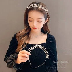 LEVAO Rose Gold Silver Headband Happy Birthday Hair Band Headwear Fashion Rhinestone Girls Women's Alloy Hoops Hair Accessories