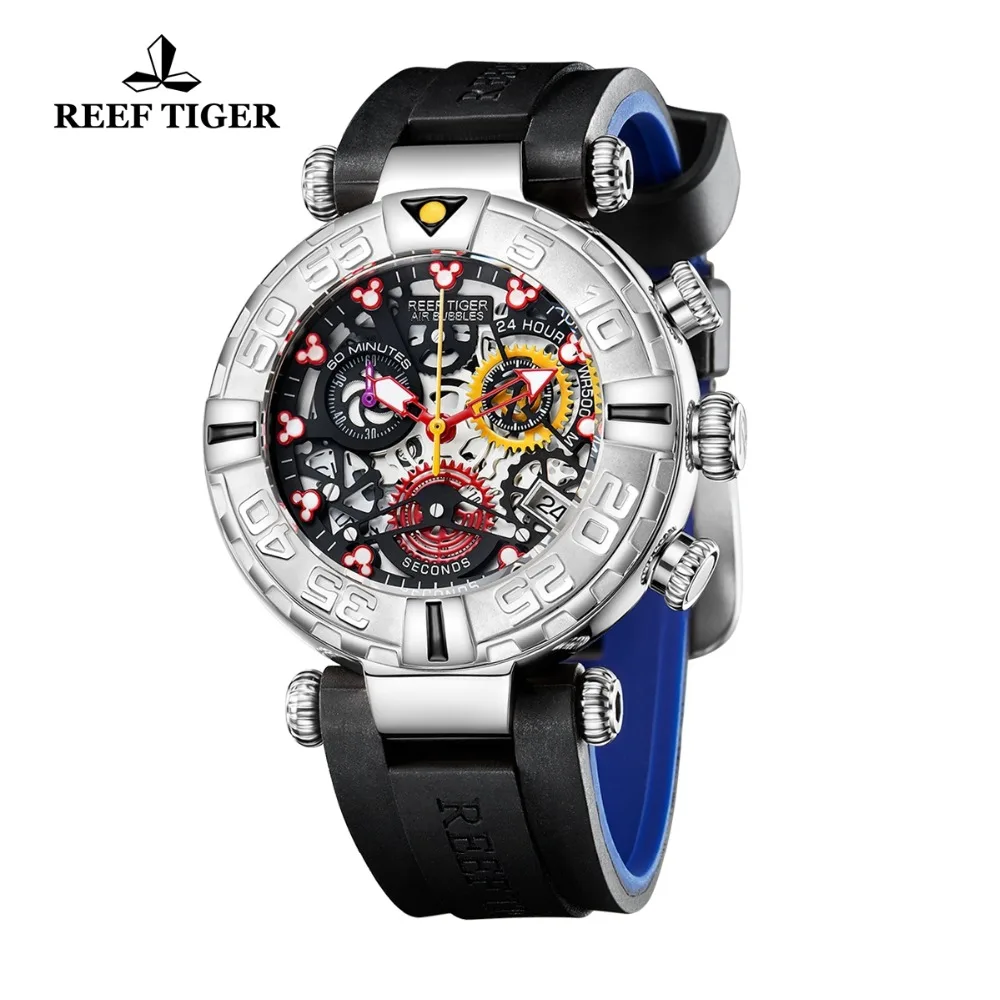  REEF TIGER/RT New Design Top Brand Men Watches Rubber Steel Skeleton Sport Waterproof Men's Watch R