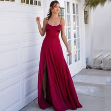 

Simple High Side Split Celebrity Dresses Sexy Spaghetti Strap Backless A Line Party Evening Gowns Women robes de soirée vestidos