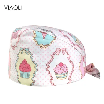 

Male and female doctors nurses cotton printed matte dental work caps adjustable lace head caps hospital beauty salon health caps