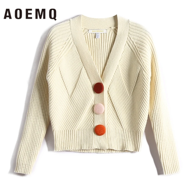 

AOEMQ Hand Made Sweaters Christmas Present Cardigan Open Stitch Winter Sweater Beige Solid Outwear Sweater Women Clothing