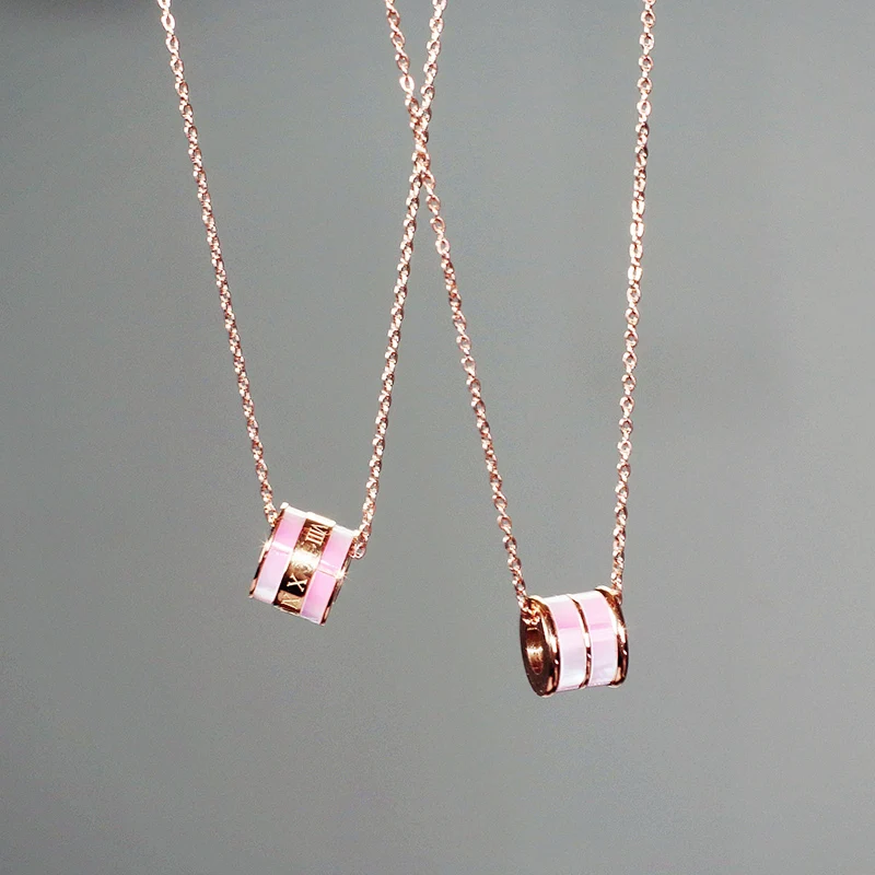 

YUN RUO Pink Shell Roman Number Pendant Necklace Rose Gold Fashion Titanium Steel Jewelry Woman Gift Never Fade Drop Shipping