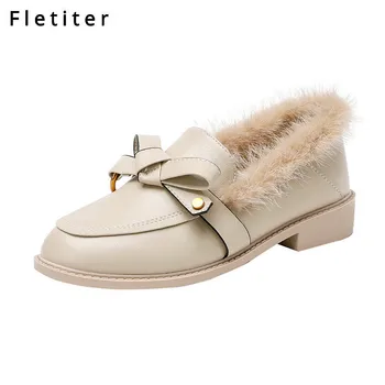 

Fashion Butterfly-not Flats Solid Comfortable Round Toe Fur Casual Shoes High Quality soft leather Hot Sale 2020 New Flats