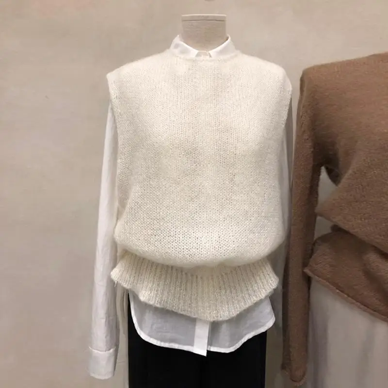 De Punto Chaleco De Cachemira Chaleco Coreano Corto Delgado Sin Mangas Spring And Autumn Vest Women Fashion Casual Sweater - Цвет: white