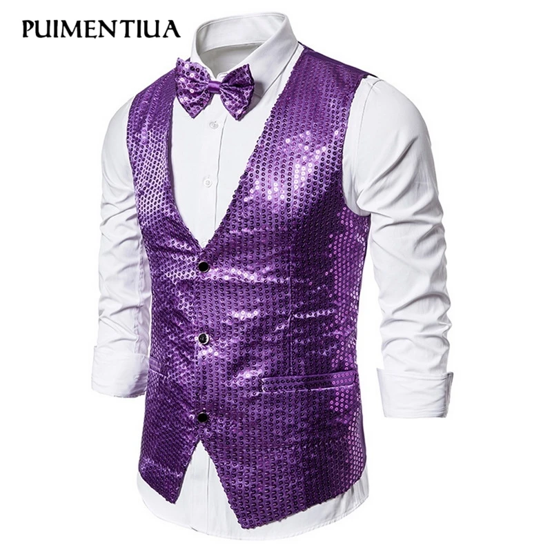 Мужской блестящий костюм Pui tiua, расшитый пайетками жилет с галстуком, приталенный костюм для косплея, сценический костюм, праздничная одежда, 1 шт., мода