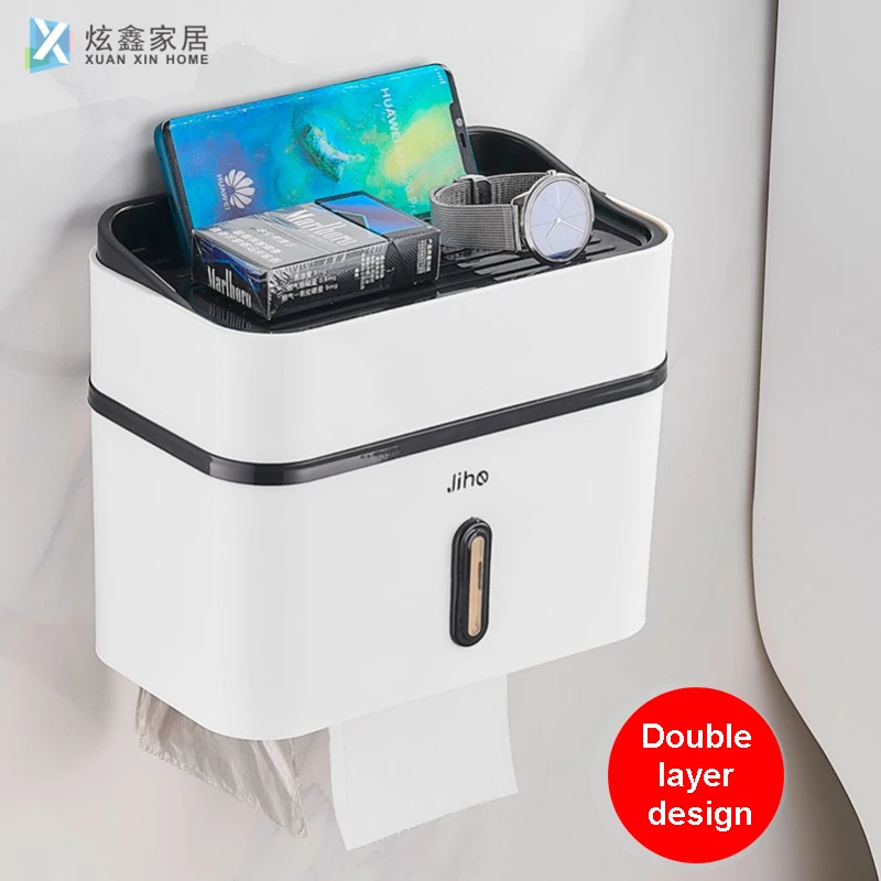 

Toilet Paper Holder Waterproof Bathroom Storage Portable Roll Hanger PP Tissue Garbage Bag Box Wall Mounted Shelf Accessories