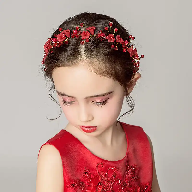 Red Dresses Of Bride Fellow Kids Handmade Headdress Birthday