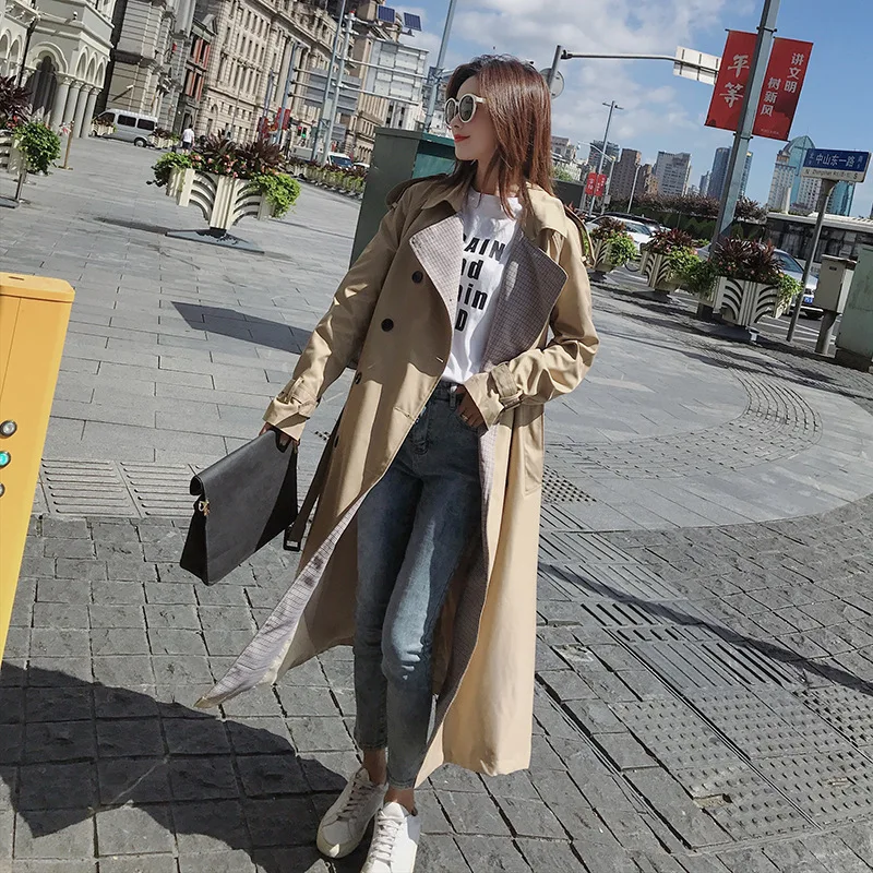

2018 Autumn Clothing New Style INS Super Fire Contrast Color British Style Mid-length Women Windbreaker