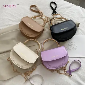 

Women Solid Color Crossbody Bag Semicircle PU Small Chain Shoulder Handbags