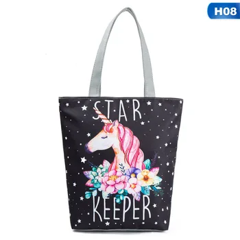 

1 PC Unicorn Flamingo Printed Tote Bag Creative Animal Female Beach Canvas Large Capacity Shoulder Bag Shopping Handbag New