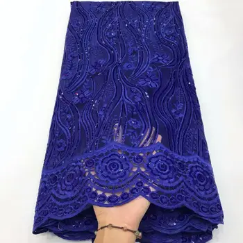 

Dark blue African Lace Fabric High Quality French Tulle Lace Fabric 2020 Nigerian Sequins Laces Embroidery Net Fabric For Dress