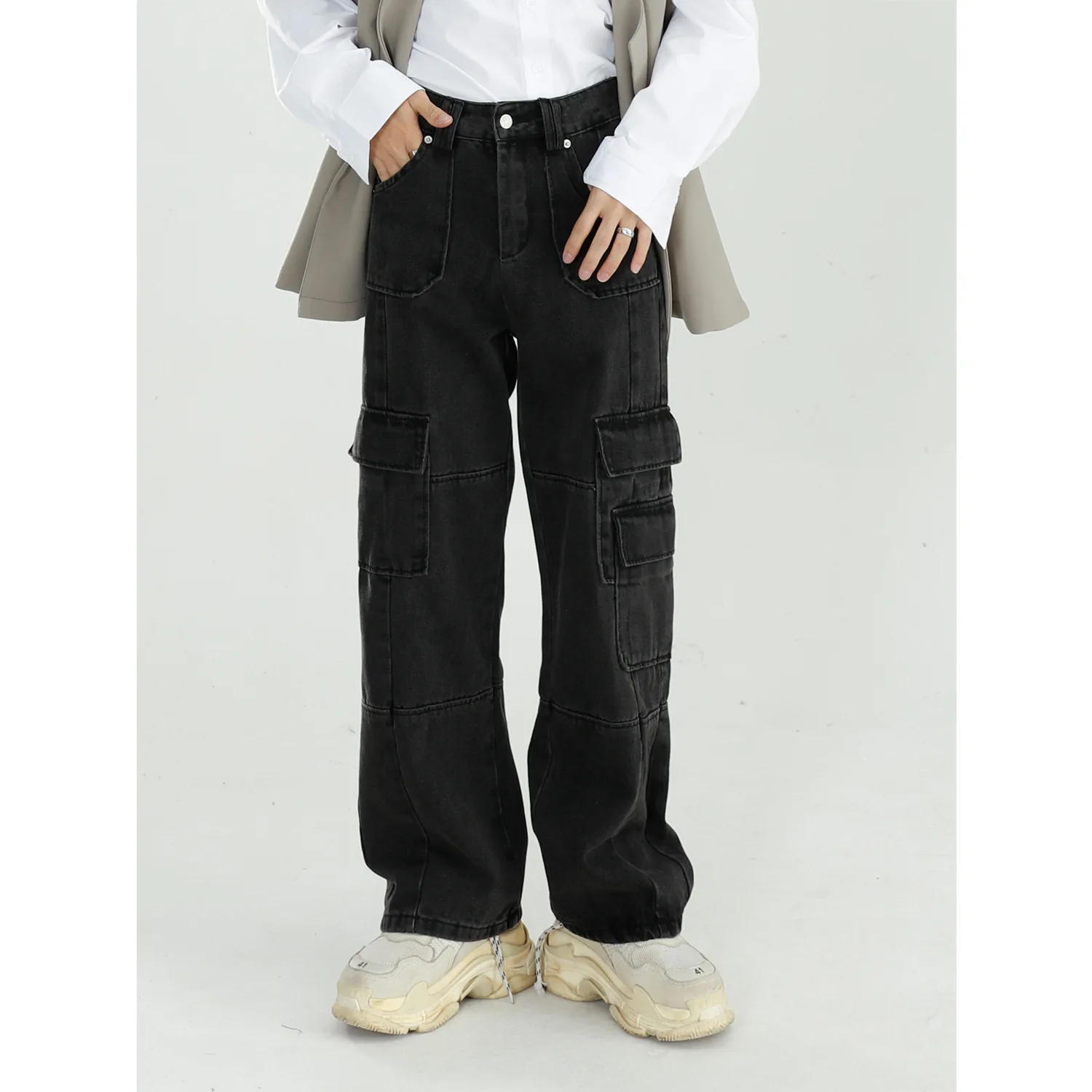 Black Clothing Men 2021 Autumn Vintage Jeans Washed Loose Wide Leg Pants Straight Cargo Pants Baggy Jeans Denim Jeans Streetwear 1