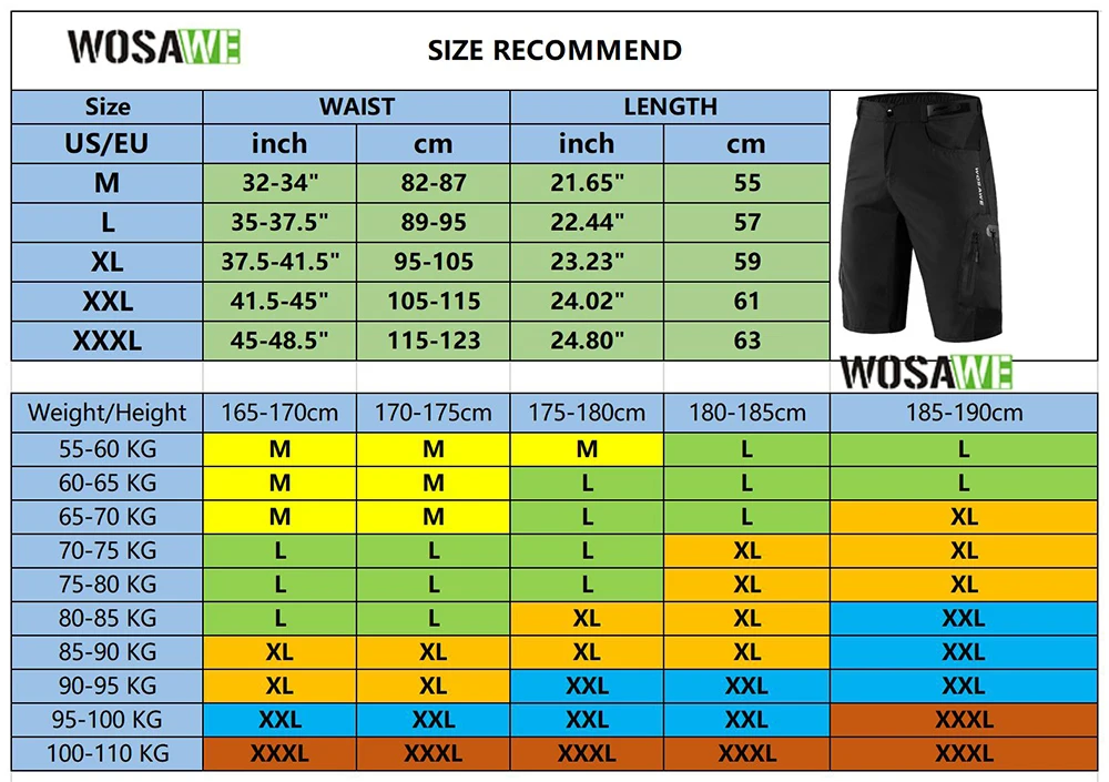 WOSAWE Men Padded Baggy Cycling Shorts Reflective MTB Mountain Bike Bicycle Riding Trousers Water Resistant Loose Fit Shorts