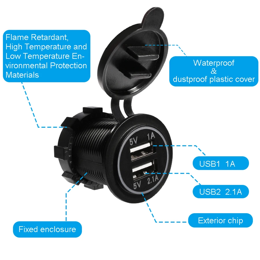 YCCPAUTO авто мотоцикл USB зарядное устройство Автомобильный USB разъем 5В 2.1A/1A два порта адаптер питания для Iphone Ipad gps зарядка 12-24 В