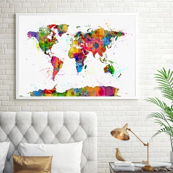 

Abstract World Map Canvas Painting Colorful World Map Print On Canvas for Office Room Picture Wall Art Posters Cuadros Decora