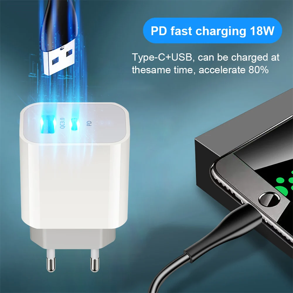 65 watt car charger 18W PD QC3.0 Fast Charging Type C Quick Charge 3.0 US Adapter Dual USB Charger For iPhone 13 12 11 Pro Max Mini SE XS XR 8 iPad usb c 30w
