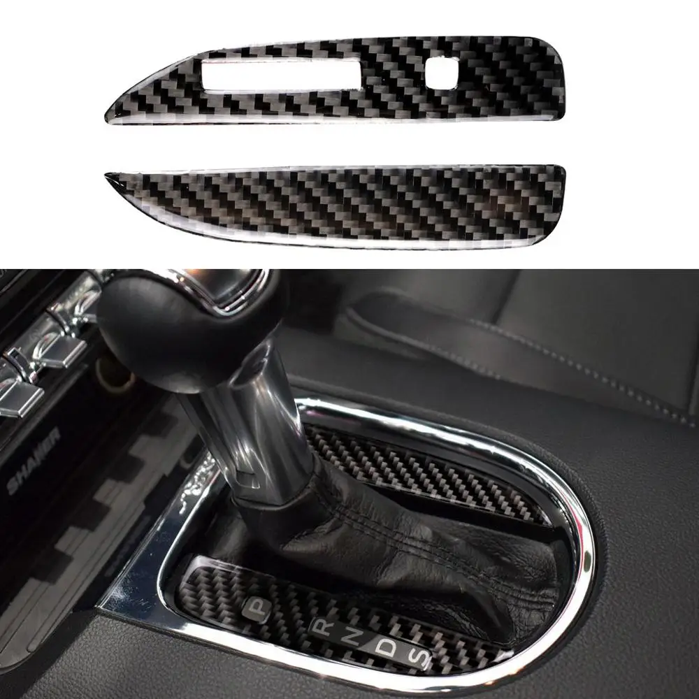 

2pcs Carbon Fiber Central Control Gears Shift Lever Panel Decorative Frame Cover Trim Stickers For Ford Mustang 2015 2016 2017