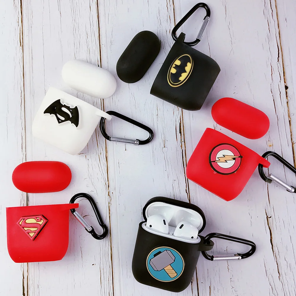 Классные мягкие силиконовые чехлы для Apple AirPods с изображением Мстителей и Бэтмена, чехол для наушников с Bluetooth Air Pods, защитный чехол для