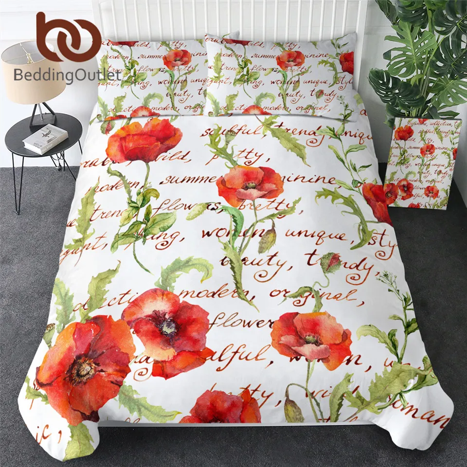 Комплект постельного белья BeddingOutlet с рисунком мака цветка пиона акварель