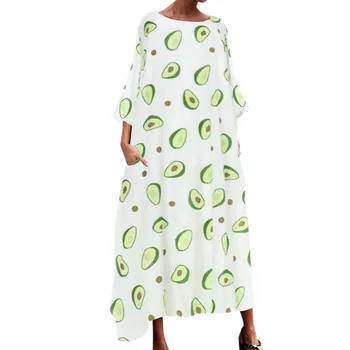 

Dress Women Spring and summer fashion women's avocado print collar flower dress dress vestidos vestido dress women