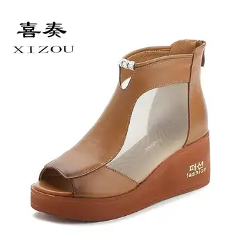 

Womens Shoes Increased 6.5CM High Heel Sandals Female Genuine Leather Sandals Block Heel Shoes Lady Luxury Shoes Women Designer