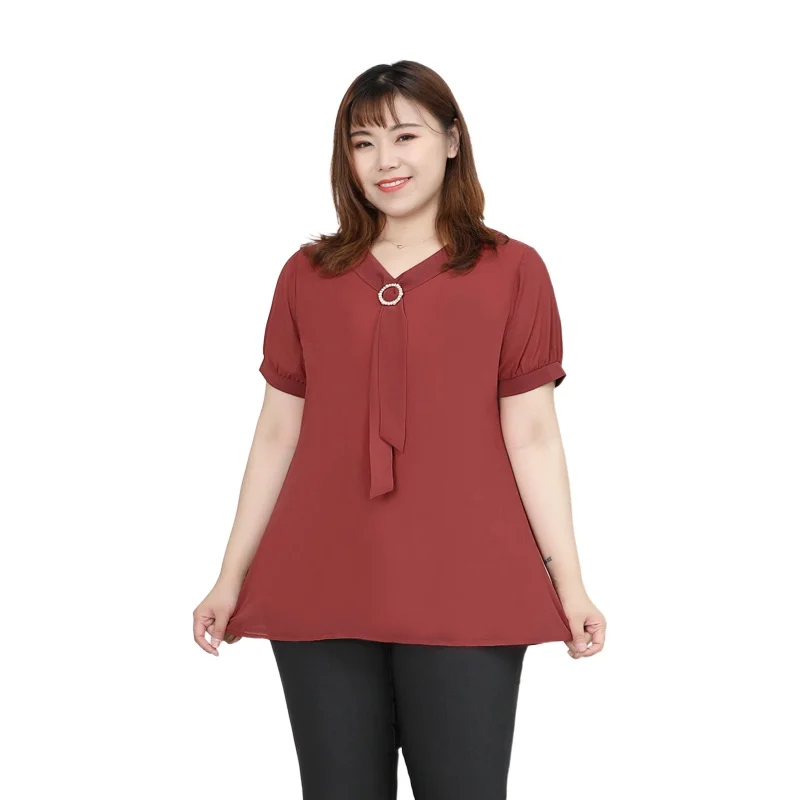 

V-neck 4XL To 10XL Oversized Blouses Women Tops Short Sleeve Chiffon Shirts Casual Summer Blusas Mujer De Moda T61006