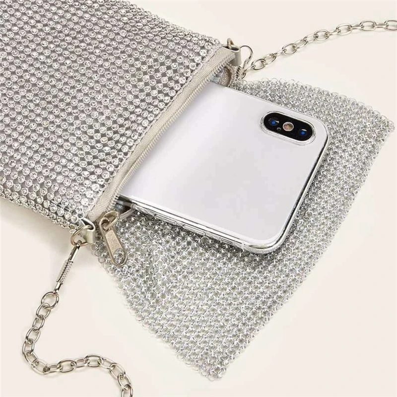 Evening Handbags Clutch Purses for Women Metal mesh Small Crossbody Bag Cell Phone Purse Wallet