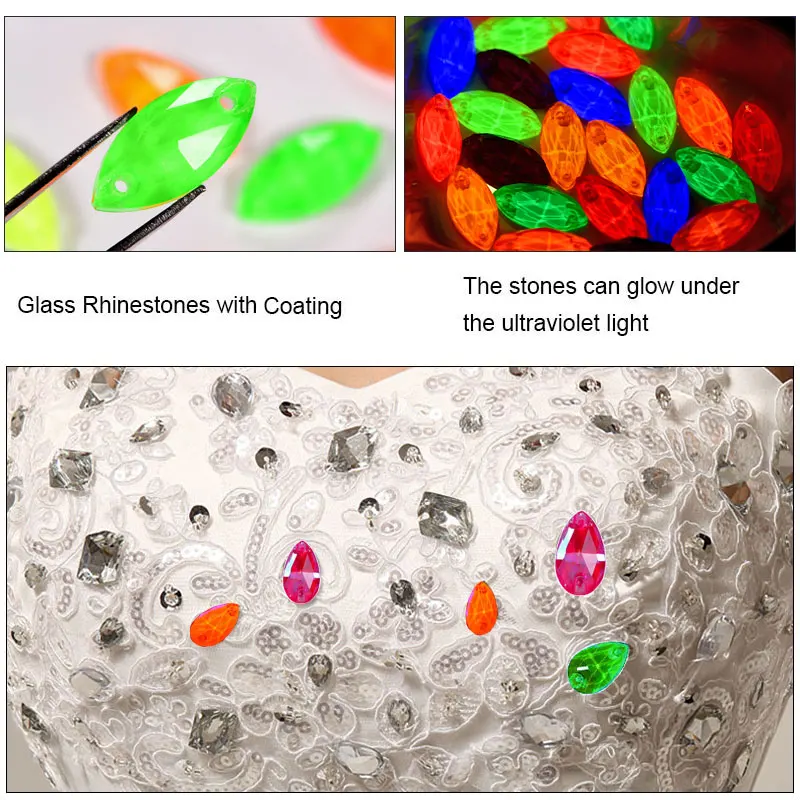 Конский глаз красочные стразы пришить неоновые стразы лист Стекло стразы фосфоресцирующие флуоресцентные швейные из стразов для одежды B3883