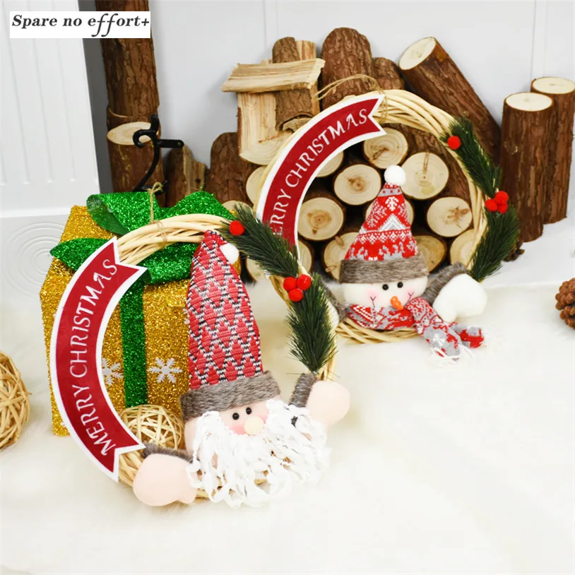 

Christmas Rattan Wreath Home Hanging Decor Handmade Christmas Goods Santa Claus Reindeer Gifts for The New Year Natale 2019