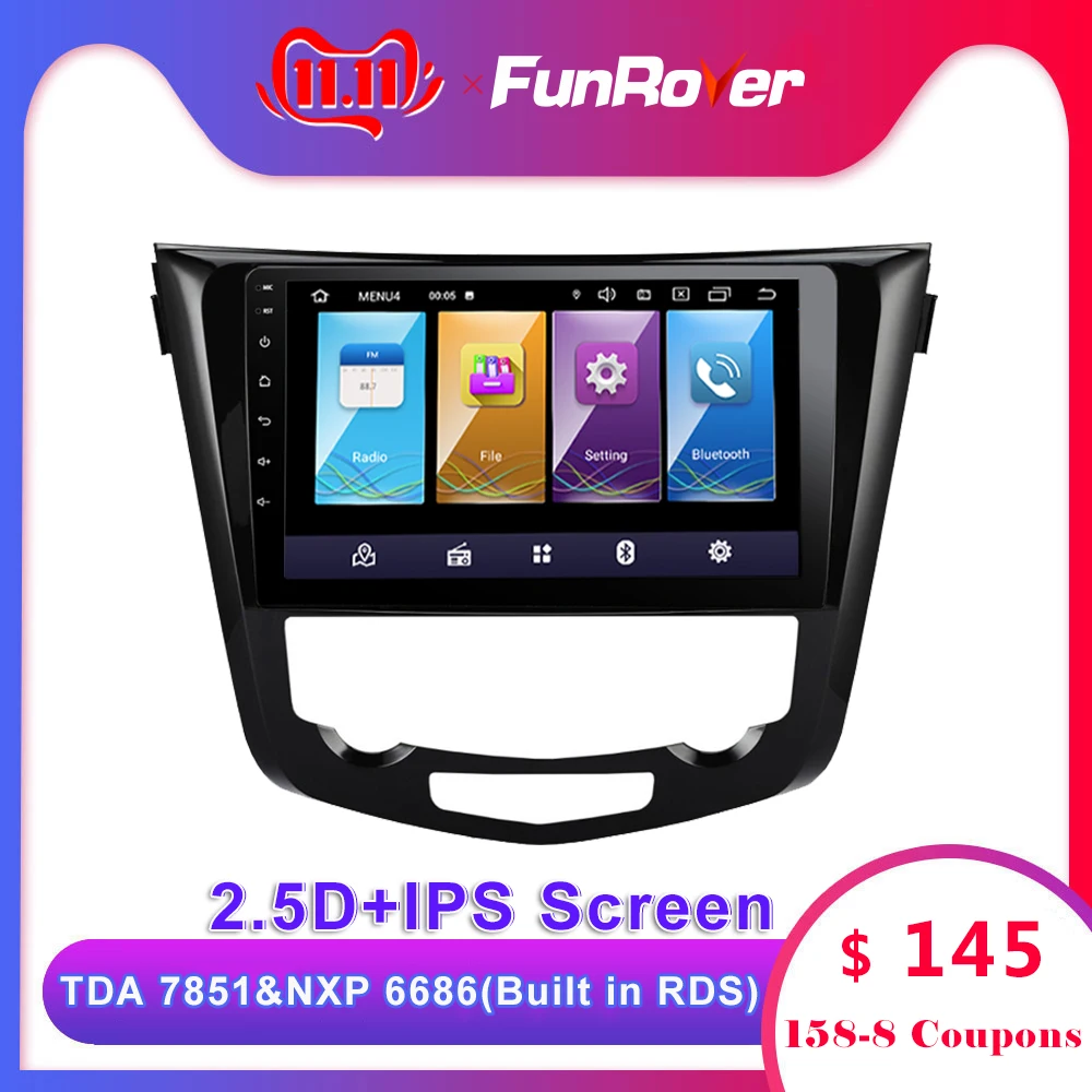 Funrover android 8,0 2 din автомобильный dvd мультимедийный плеер для Nissan X-Trail Qashqai 2014-2017 gps навигации головное устройство автомобиля Радио BT