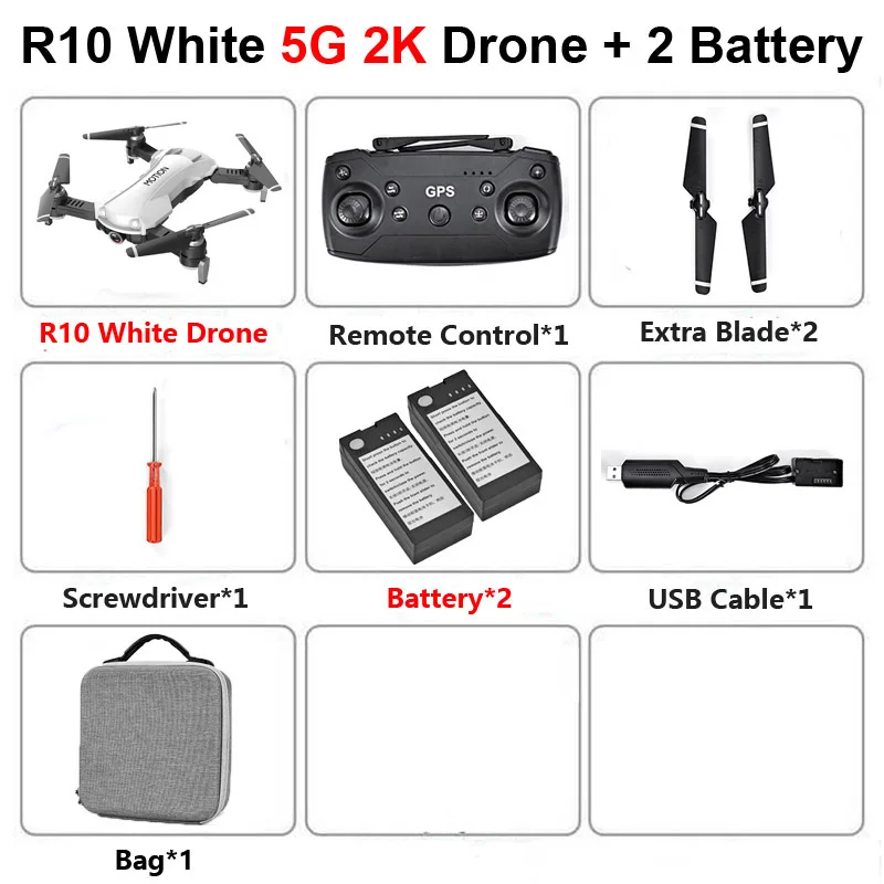 R10 W 5G 2K 2B Bag R10 складной Профессиональный Дрон с камерой 2K 1.2MP 5G gps WiFi FPV селфи широкоугольный Радиоуправляемый вертолет Квадрокоптер игрушка S167 KY601 - Цвет: R10 W 5G 2K 2B Bag