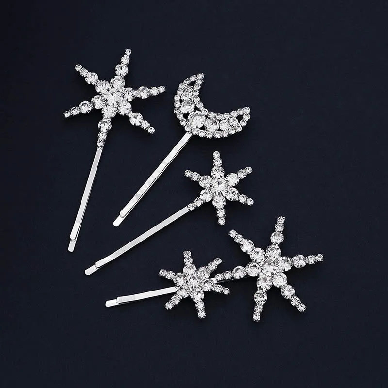 Star Moon Hairpins Clips Wedding Hair Accessories For Women Party Shining Rhinestone Hairgrips Girls Bridal Hair Clips Jewelry jewelry accessories,hair accessory,hair clip,bridal headwear