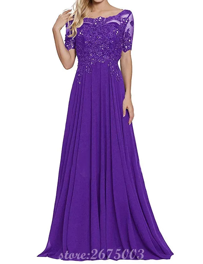 Один элемент с коротким рукавом кружева бисером свадебное платье матери невесты - Цвет: Фиолетовый