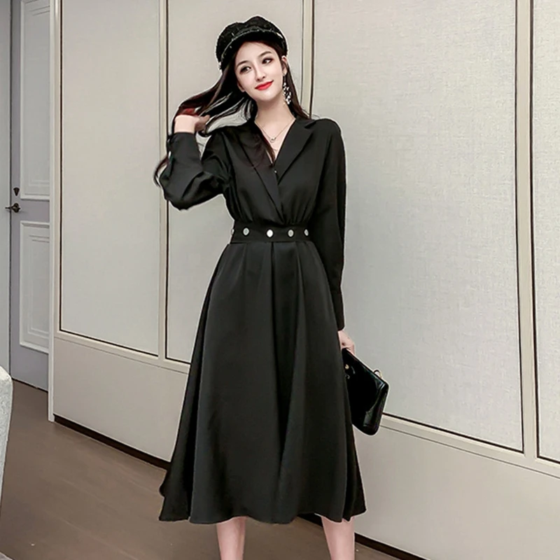 Women Dresses Women Clothes 2019 New Retro Korean Little Black Dress Autumn Women Dresses Long Sleeve Sexy Dresses