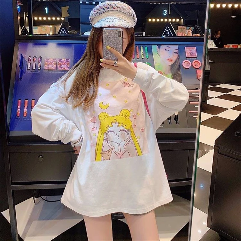 Япония футболка аниме Cardcaptor Sakura прозрачная карта Сакура КИНОМОТО длинный рукав унисекс Мужские и женские осенние Футболки Уличная Женская