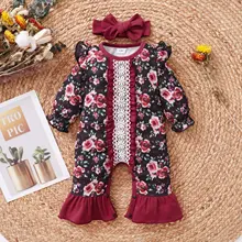 

Baby Girl Rompers Pretty Floral Print Onesie For Newborn Long Sleeve Spring/Fall Outfits Infant Girls Jumpsuits Baby Shower Gift