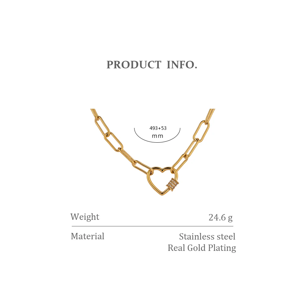 Romantic Heart Stainless Steel Chain Necklace for Women Delicate Cubic Zirconia - Image 5