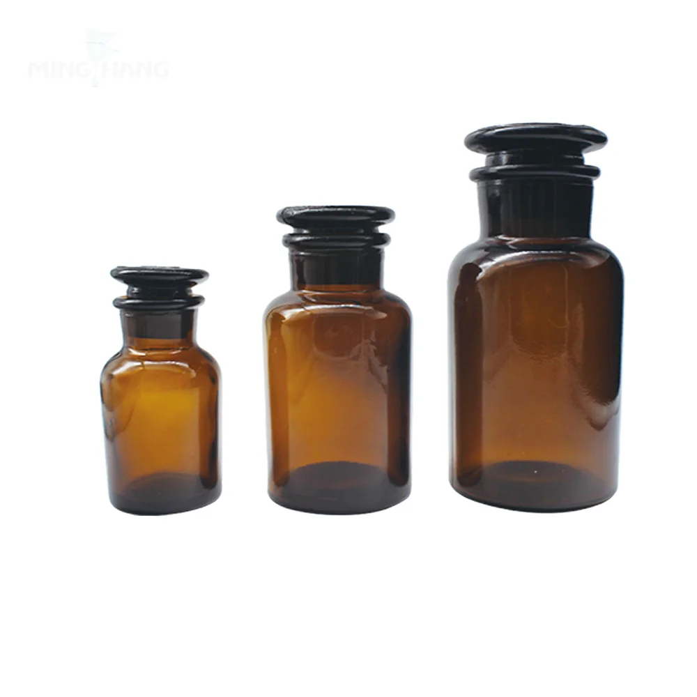 2pcs/60ml 125ml 250ml 500ml 1000ml Brown Glass Jar With Chemical Glassware Teaching In Stoper Laboratory lab glass flask