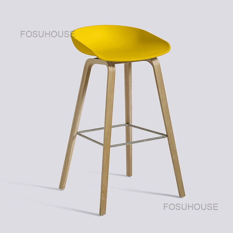 Solid Wood Bar Chairs High Stool Designer Nordic Leisure Bar Chair Home Kitchen Furniture